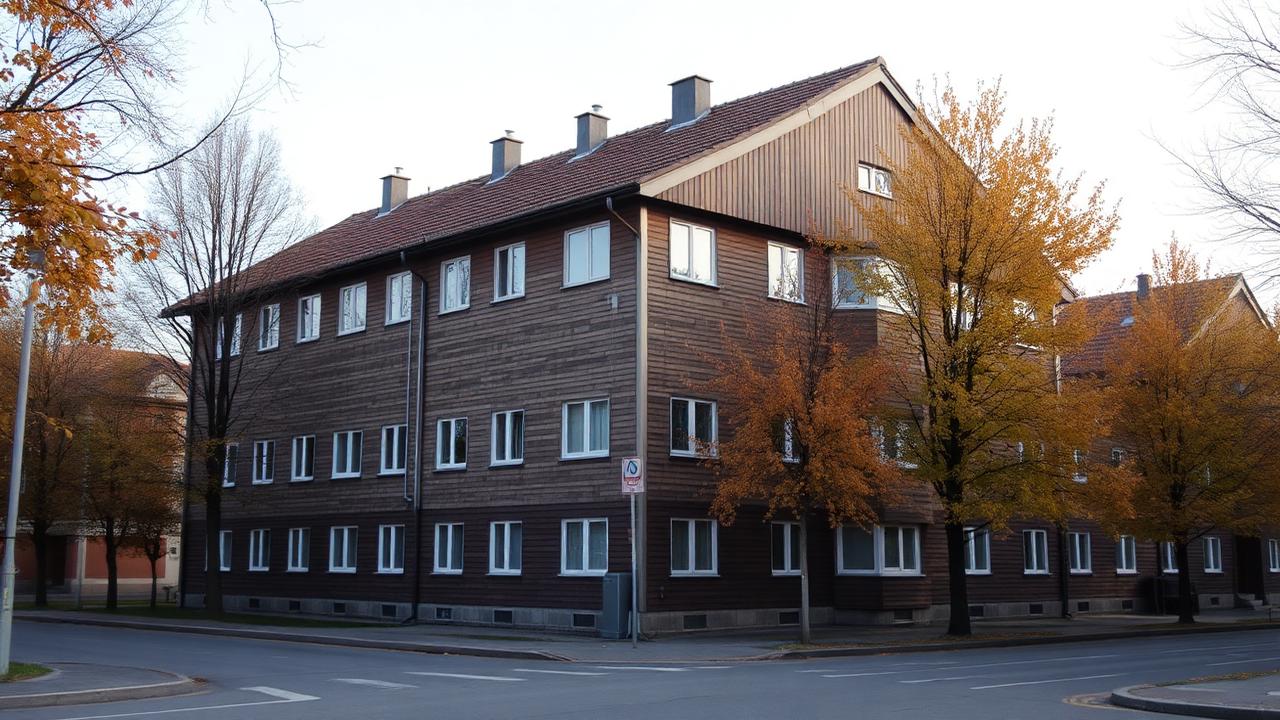 Puukerrostalo tiilikatolla Käpylässä Helsingissä
